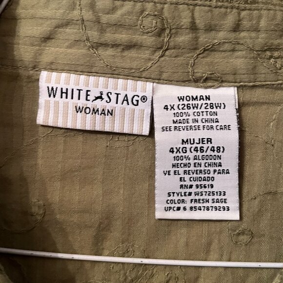 White Stag 100% Cotton green embroidered button-down blouse size 4X - Picture 4 of 10